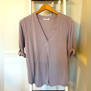 Lush top, rolled sleeves, muted purple